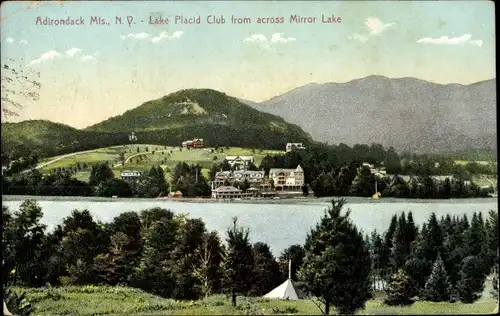 Ak Adirondack Mountains New York USA, Lake Placid Club von der anderen Seite des Mirror Lake