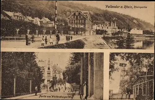 Ak Vallendar am Rhein, Partie am Rhein, Weitersburger Weg, Kaiser Friedrich Turm