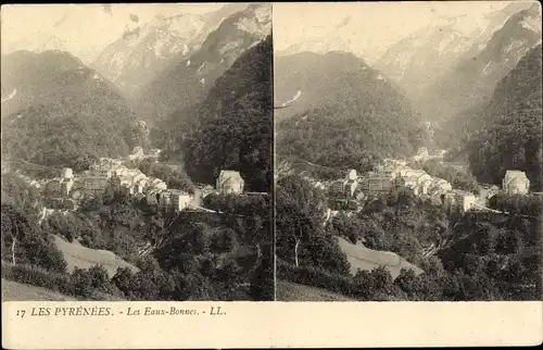 Stereo Ak Eaux Bonnes Pyrénées Atlantiques, Gesamtansicht, Berge