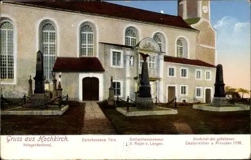 Ak Hochkirch in der Oberlausitz, Kriegerdenkmal, Schlachtendenkmal Major von Langen