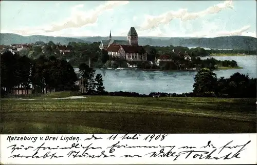 Ak Ratzeburg in Schleswig Holstein, Gesamtansicht, Drei Linden