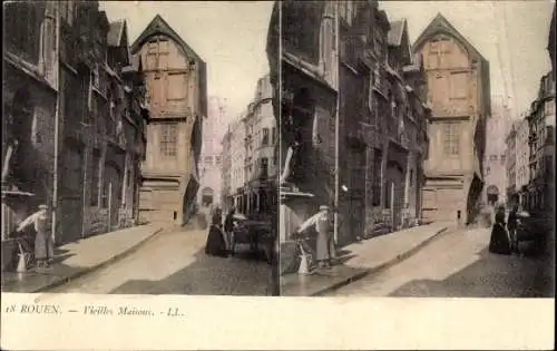 Stereo Ak Rouen Seine-Maritime, Alte Häuser