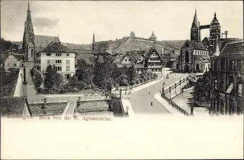 Ak Esslingen am Neckar, Blick von der St. Agnes Brücke