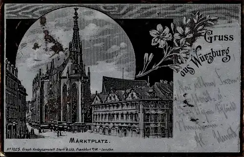 Litho Würzburg am Main Unterfranken, Marktplatz, Kirche
