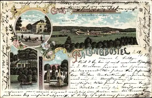 Litho Bad Fallingbostel Lüneburger Heide, Bahnhofshotel, Kriegerdenkmal