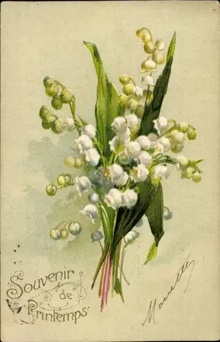 Präge Litho Maiglöckchen, Blumenstrauß, Kitsch