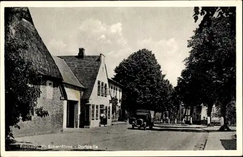 Ak Fleckeby in Schleswig, Dorfpartie, Lieferwagen