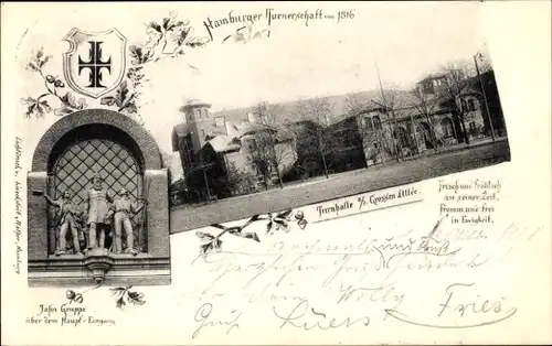 Ak Hamburg Mitte Sankt Georg, Jahnhalle, Turnhalle Große Allee, Haupteingang, Jahn-Gruppe