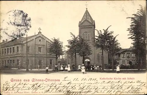 Ak Hamburg Altona Ottensen, Katholische Kirche mit Schule