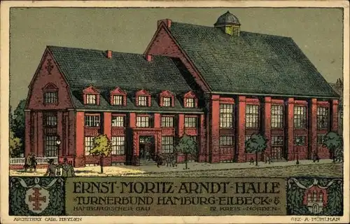 Passepartout Ak Hamburg Wandsbek Eilbek, Ernst Moritz Arndt Halle, Turnerbund Eilbeck