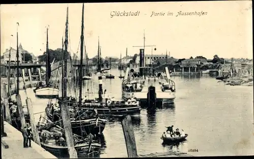 Ak Glückstadt an der Elbe, Außenhafen, Schiffe