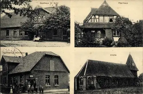 Ak Eimke in der Lüneburger Heide, Gasthaus W. Buhr, Pfarrhaus, Kaufmann K. Kuhlmann, Kirche