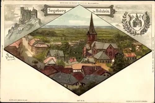 Künstler Litho Biese, C., Bad Segeberg in Holstein, Panorama, Wappen