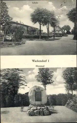 Ak Wakendorf I bei Bad Oldesloe, Schule, Ehrenmal