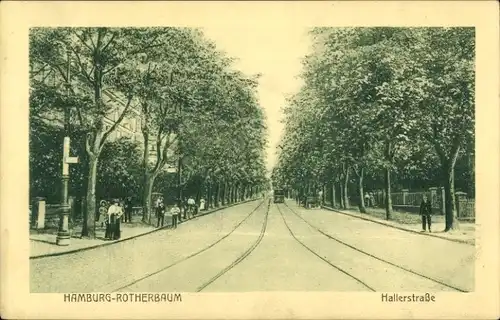 Ak Hamburg Rotherbaum, Hallerstraße, Straßenbahnschienen