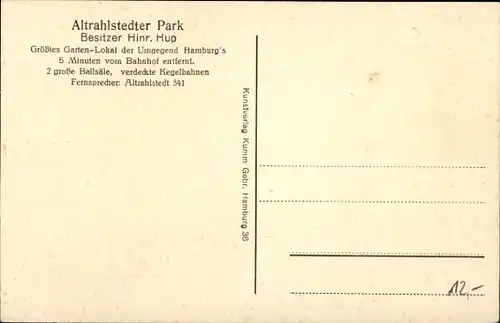 Ak Hamburg Wandsbek Rahlstedt, Altrahlstedter Park, Bes. H. Hup, Garten