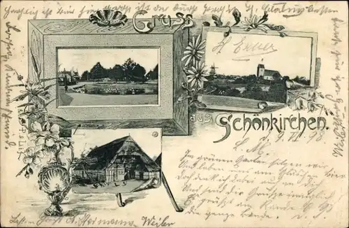 Ak Schönkirchen in Holstein, Gesamtansicht, Blumen, Wohnhaus