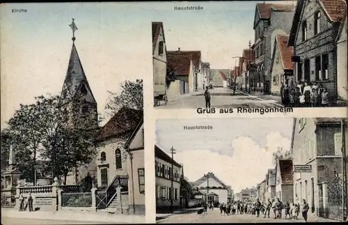 Ak Rheingönheim Ludwigshafen am Rhein, Hauptstraße, Kirche