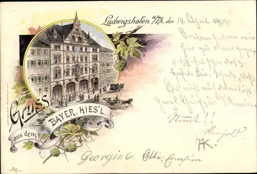 Litho Ludwigshafen am Rhein, Gasthaus Bayerisches Hies'l