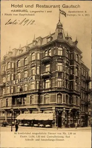 Ak Hamburg Mitte St. Georg, Hotel und Restaurant Gautsch, Spadenteich 8, Langereihe 1