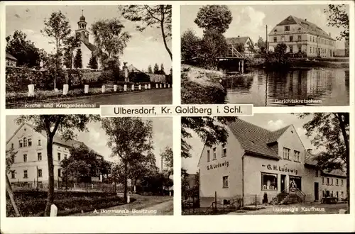 Ak Ulbersdorf Kreis Goldberg Schlesien, Kirche, Kriegerdenkmal, Gerichtskretscham