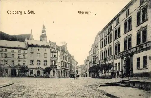 Ak Złotoryja Goldberg Schlesien, Obermarkt, Wein-Geschäft