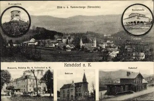 Ak Kaczorów Ketschdorf an der Katzbach Schlesien, Rosenbaude, Rosengarten, Bahnhof