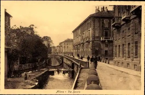 Ak Milano Mailand Lombardia, Via Senato, Partie am Kanal