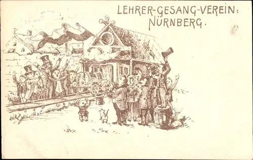 Künstler Ak Nürnberg, Lehrergesangverein, Eisenbahn