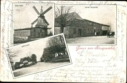 Ak Sörup Schleswig Holstein, Gasthof Sörupmühle, Dorfstraße, Windmühle