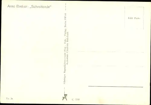 Ak Plastik Schreitende von Arno Breker, Frauenakt