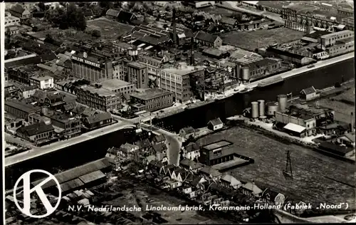 Ak Krommenie Nordholland, N. V. Nederlandsche Linoleumfabriek Noord, Fliegeraufnahme