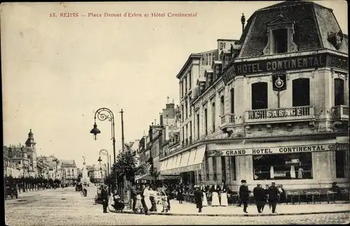 Ak Reims Marne, Place Drouet d'Erlon, Hotel Continental