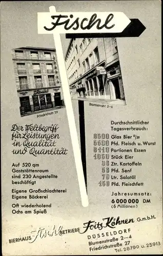 Ak Düsseldorf am Rhein, Bierhaus Fischl, Friedrichstraße 27, Blumenstraße 2-4