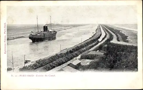 Ak Port Said Ägypten, Entree du Canal, Dampfer passiert den Suezkanal