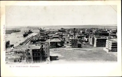 Ak Port Said Ägypten, Panorama, Dampfschiffe auf dem Kanal