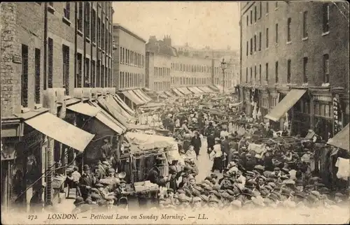 Ak London City, Petticoat Lane am Sonntagmorgen