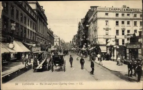 Ak London City, The Strand von Charing Gross, Silversmiths Chapple & Mantell Co.