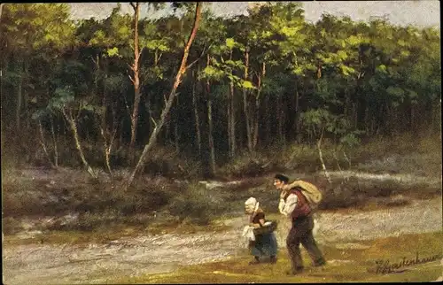 Künstler Ak Gerstenhauer, Johann Georg, Paar in niederländischer Tracht, Landschaft