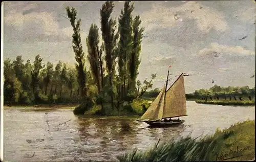 Künstler Ak Gerstenhauer, J. G., Niederländisches Motiv, Fluss, Segelboot