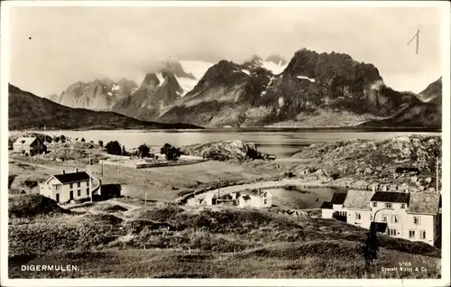 Ak Digermulen Norwegen, Ortschaft mit Landschaftsblick