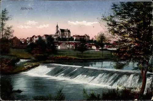 Ak Altkirch Elsass Haut Rhin, Panorama vom Ort, Wehr