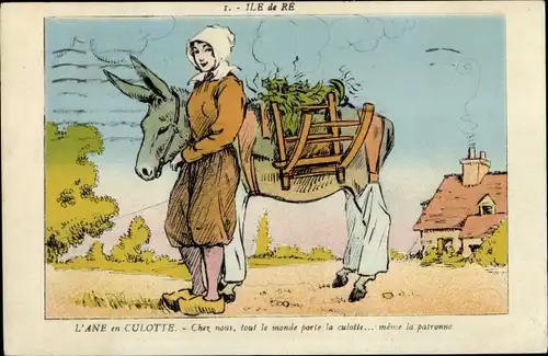 Ak Île de Ré Charente Maritime, Der Esel in Hosen