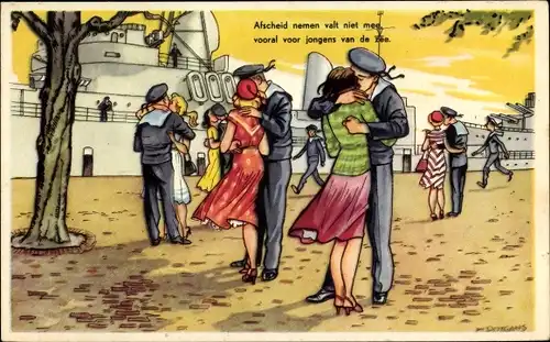 Ak Niederländische Seeleute nehmen Abschied, Soldatenliebe, Kriegsschiff