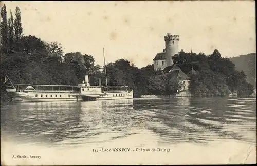 Ak Duingt Haute-Savoie, Schloss, Dampfschiff