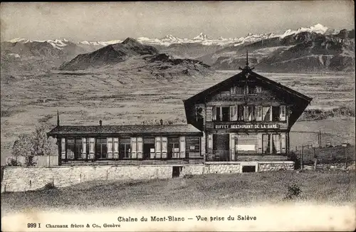 Ak Salève Haute Savoie, Mont-Blanc-Gebirge, Buffet-Restaurant de la Gare