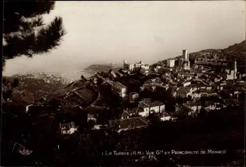 Ak La Turbie Alpes Maritimes, Gesamtansicht, Fürstentum Monaco