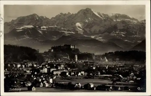 Ak Salzburg in Österreich, Totale von Maria Plain aus gesehen, dahinter Hoher Göll