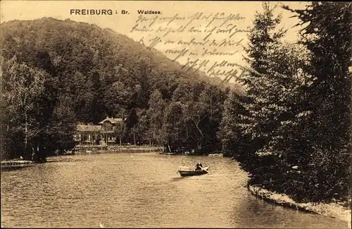 Ak Freiburg im Breisgau, Waldsee, Boot