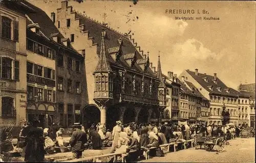 Ak Freiburg im Breisgau, Marktplatz mit Kaufhaus